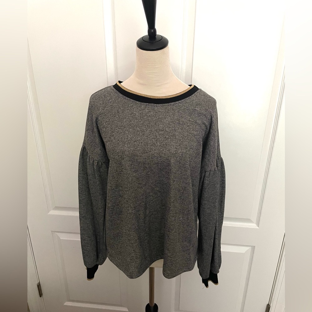 Anthropologie Amadi Grey Puff Sleeve Sweatshirt Size L